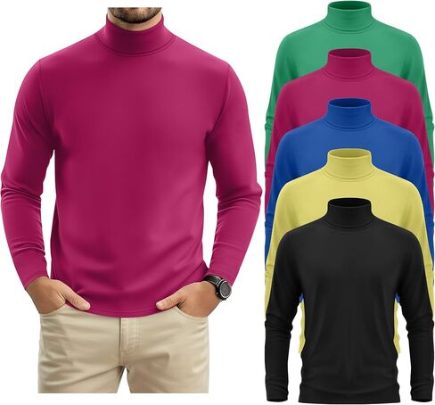 Huukeay 5 Pack Mens Turtleneck Shirts Long Sleeve Pullover Sweaters Casual Mock Neck Tops Slim Fit Knitted Soft Basic Tee in Saudi Arabia