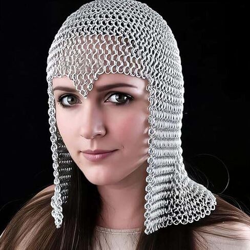 KAMSEE Medieval Aluminum Chainmail Coif Hood, Lightweight Butted Chain Mail Armor, Historical Reenactment Headwear in Saudi Arabia
