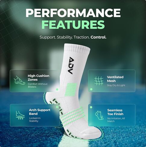 ADV Pro Tennis & Pickleball Socks – Cushioned Performance Training Socks w/Microfiber Grip, Compression Arch for Men & Women in Saudi Arabia