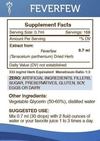 Secrets of the Tribe Feverfew Alcohol-Free Liquid Extract, Feverfew (Tanacetum parthenium) Dried Herb Tincture Supplement (4 FL OZ) in Saudi Arabia