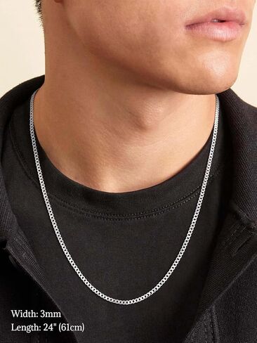 SILVERCUTE 925 فضة الكوبية ربط سلسلة للرجال، 3mm / 5mm سلسلة فضية قلادة للرجال النساء، 18/20/22/24/26/28 بوصة in Kuwait