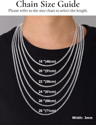 SILVERCUTE 925 فضة الكوبية ربط سلسلة للرجال، 3mm / 5mm سلسلة فضية قلادة للرجال النساء، 18/20/22/24/26/28 بوصة in Kuwait