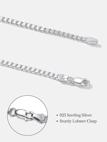 SILVERCUTE 925 فضة الكوبية ربط سلسلة للرجال، 3mm / 5mm سلسلة فضية قلادة للرجال النساء، 18/20/22/24/26/28 بوصة in Kuwait