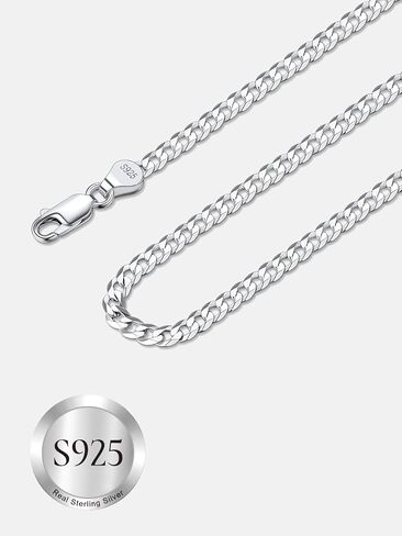 SILVERCUTE 925 فضة الكوبية ربط سلسلة للرجال، 3mm / 5mm سلسلة فضية قلادة للرجال النساء، 18/20/22/24/26/28 بوصة in Kuwait