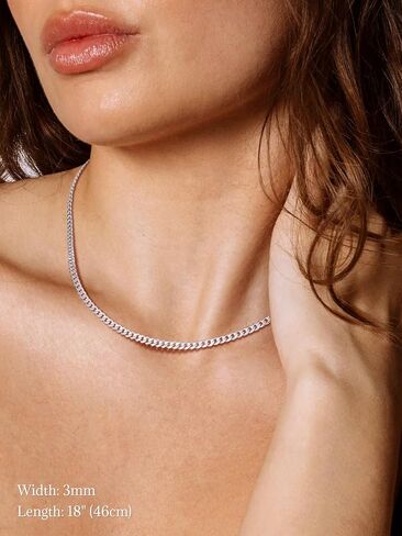 SILVERCUTE 925 فضة الكوبية ربط سلسلة للرجال، 3mm / 5mm سلسلة فضية قلادة للرجال النساء، 18/20/22/24/26/28 بوصة in Kuwait