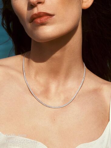 SILVERCUTE 925 فضة الكوبية ربط سلسلة للرجال، 3mm / 5mm سلسلة فضية قلادة للرجال النساء، 18/20/22/24/26/28 بوصة in Kuwait