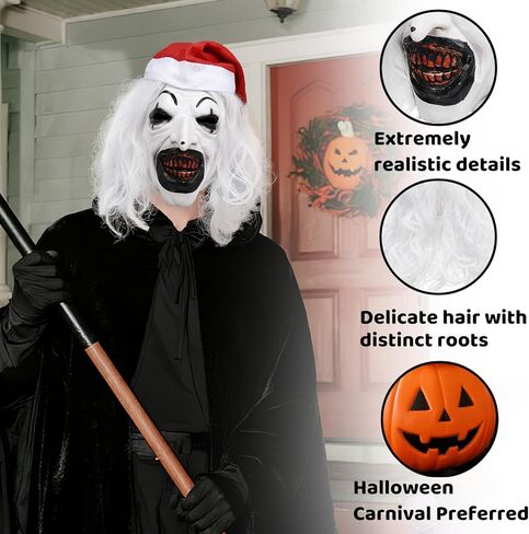 قناع الهالوين آرت المهرج قناع الرعب القاتل من السيليكون الأبيض لكامل الوجه قناع الجوكر in Kuwait