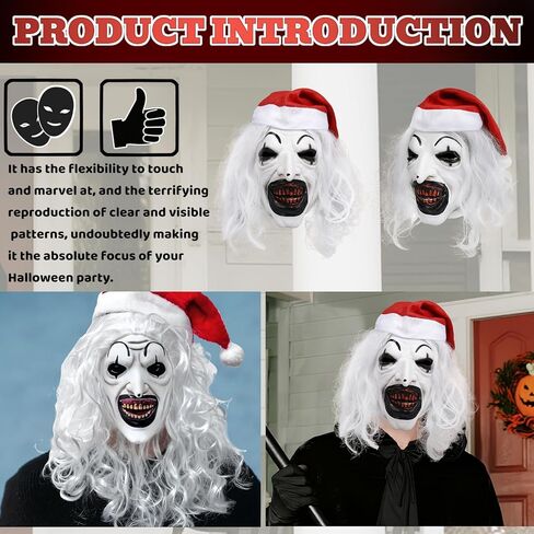 قناع الهالوين آرت المهرج قناع الرعب القاتل من السيليكون الأبيض لكامل الوجه قناع الجوكر in Kuwait