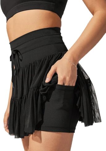 Womens High Waisted Athletic Dance Skort Mini Skirt with Built in Shorts for Yoga Tennis in Saudi Arabia