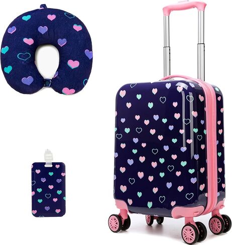 حقائب سفر للأطفال بعجلات دوارة تحمل حقائب للفتيات مكونة من قطعتين من حقائب الأمتعة مقاس 16 بوصة للأطفال الصغار وحقيبة سفر معتمدة من شركة الطيران (بني ليوبارد) in Kuwait