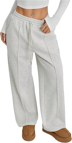 GORGLITTER Women's Wide Leg Sweatpants Elastic High Waisted Baggy Sweat Pants Fleece Loose Active Pants with Pockets in Saudi Arabia