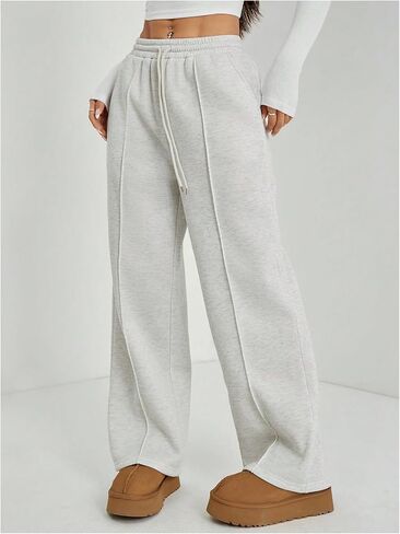 GORGLITTER Women's Wide Leg Sweatpants Elastic High Waisted Baggy Sweat Pants Fleece Loose Active Pants with Pockets in Saudi Arabia