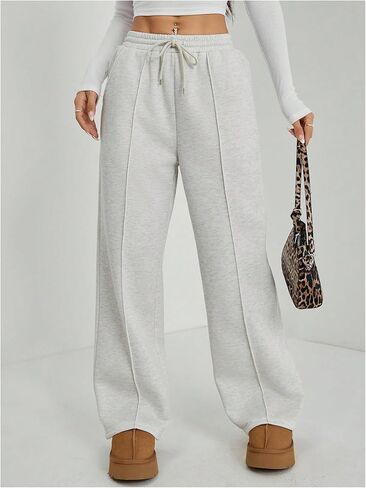 GORGLITTER Women's Wide Leg Sweatpants Elastic High Waisted Baggy Sweat Pants Fleece Loose Active Pants with Pockets in Saudi Arabia