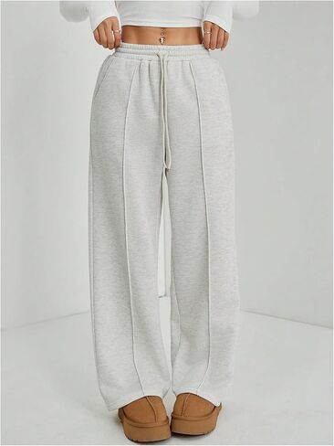GORGLITTER Women's Wide Leg Sweatpants Elastic High Waisted Baggy Sweat Pants Fleece Loose Active Pants with Pockets in Saudi Arabia