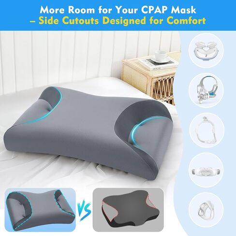 IKSTAR CPAP Pillow for Side Sleepers with Larger Cutouts – Adjustable Height Memory Foam – Fits Most Nasal/Full-Face/Pillow Masks – Helps Reduce Mask Pressure & Air Leaks – Cooling Washable Cover in Saudi Arabia
