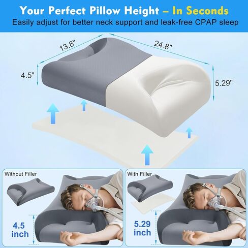 IKSTAR CPAP Pillow for Side Sleepers with Larger Cutouts – Adjustable Height Memory Foam – Fits Most Nasal/Full-Face/Pillow Masks – Helps Reduce Mask Pressure & Air Leaks – Cooling Washable Cover in Saudi Arabia