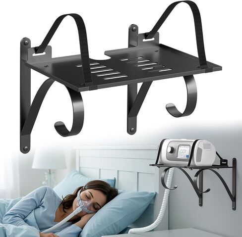 حامل رف تثبيت على الحائط CPAP لحامل خرطوم ResMed AirSense 10/11 CPAP للسرير، حامل CPAP عالي التحمل بجانب السرير مع سطح كبير جدًا، شماعة خرطوم قابلة للتعديل وخطاف قناع، موفر للمساحة ومتين in Saudi Arabia