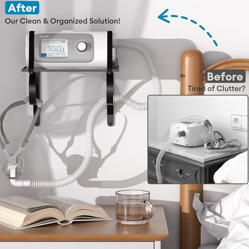 حامل رف تثبيت على الحائط CPAP لحامل خرطوم ResMed AirSense 10/11 CPAP للسرير، حامل CPAP عالي التحمل بجانب السرير مع سطح كبير جدًا، شماعة خرطوم قابلة للتعديل وخطاف قناع، موفر للمساحة ومتين in Saudi Arabia