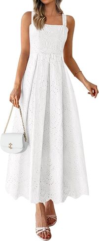 PRETTYGARDEN Womens Sleeveless Maxi Summer Dresses 2026 Hollow Out Eyelet Square Neck Ruffle Flowy Beach Vacation Sundress in Saudi Arabia
