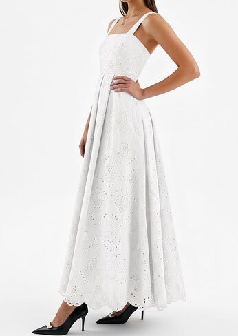 PRETTYGARDEN Womens Sleeveless Maxi Summer Dresses 2026 Hollow Out Eyelet Square Neck Ruffle Flowy Beach Vacation Sundress in Saudi Arabia