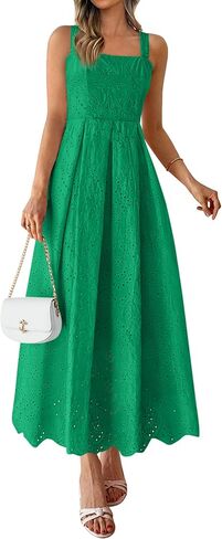 PRETTYGARDEN Womens Sleeveless Maxi Summer Dresses 2026 Hollow Out Eyelet Square Neck Ruffle Flowy Beach Vacation Sundress in Saudi Arabia
