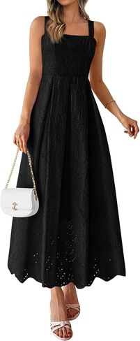 PRETTYGARDEN Womens Sleeveless Maxi Summer Dresses 2026 Hollow Out Eyelet Square Neck Ruffle Flowy Beach Vacation Sundress in Saudi Arabia