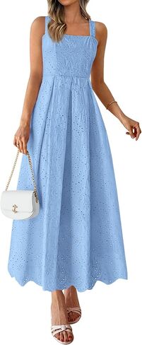 PRETTYGARDEN Womens Sleeveless Maxi Summer Dresses 2026 Hollow Out Eyelet Square Neck Ruffle Flowy Beach Vacation Sundress in Saudi Arabia