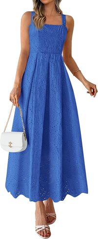 PRETTYGARDEN Womens Sleeveless Maxi Summer Dresses 2026 Hollow Out Eyelet Square Neck Ruffle Flowy Beach Vacation Sundress in Saudi Arabia
