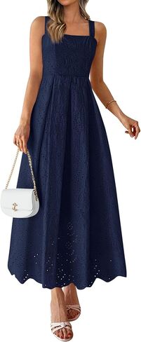 PRETTYGARDEN Womens Sleeveless Maxi Summer Dresses 2026 Hollow Out Eyelet Square Neck Ruffle Flowy Beach Vacation Sundress in Saudi Arabia