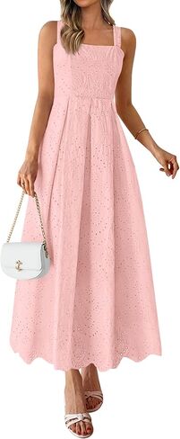 PRETTYGARDEN Womens Sleeveless Maxi Summer Dresses 2026 Hollow Out Eyelet Square Neck Ruffle Flowy Beach Vacation Sundress in Saudi Arabia