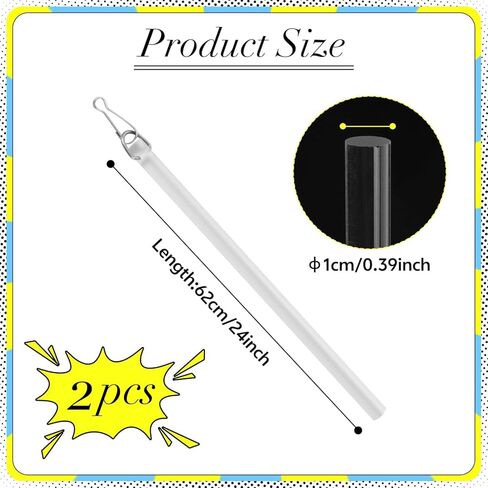 عصا سحب الستارة مقاس 60.96 سم، قضيب سحب ستارة شفاف مع خطاف، عصا سحب الستائر لسهولة الفتح والظهر - عبوتان in Kuwait