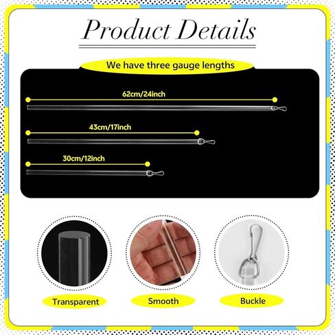 عصا سحب الستارة مقاس 60.96 سم، قضيب سحب ستارة شفاف مع خطاف، عصا سحب الستائر لسهولة الفتح والظهر - عبوتان in Kuwait