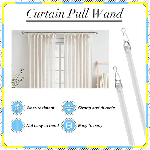 عصا سحب الستارة مقاس 60.96 سم، قضيب سحب ستارة شفاف مع خطاف، عصا سحب الستائر لسهولة الفتح والظهر - عبوتان in Kuwait