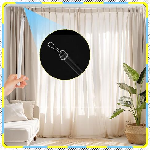 عصا سحب الستارة مقاس 60.96 سم، قضيب سحب ستارة شفاف مع خطاف، عصا سحب الستائر لسهولة الفتح والظهر - عبوتان in Kuwait