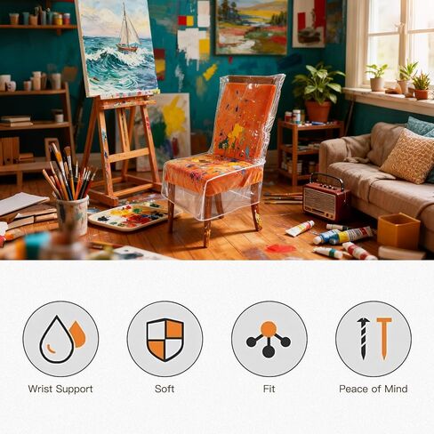 Waterproof Plastic Chair Covers,Dining Room Chair Seat Covers, Spill-Proof Protectors for Kitchen Dining Chairs,W/21 x D/18(Fits 16-23") in Kuwait