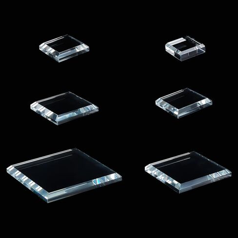 PH PandaHall 6 Pack Clear Crystal Glass Display Base, 6 Size Square Flat Glass Display Stand Blocks Cube Polished Riser Pedestal Stand for Figurines Collection Jewelry Crafts 1.2/1.6/2/2.4/3/4 inches in Saudi Arabia