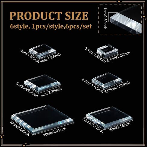 PH PandaHall 6 Pack Clear Crystal Glass Display Base, 6 Size Square Flat Glass Display Stand Blocks Cube Polished Riser Pedestal Stand for Figurines Collection Jewelry Crafts 1.2/1.6/2/2.4/3/4 inches in Saudi Arabia