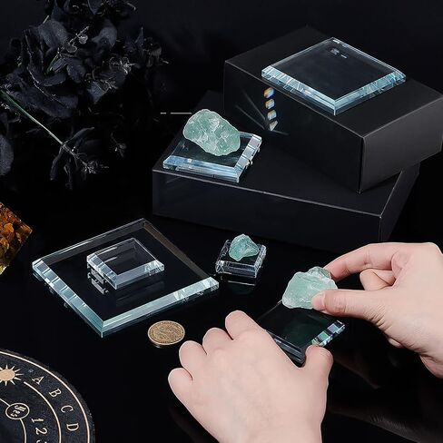 PH PandaHall 6 Pack Clear Crystal Glass Display Base, 6 Size Square Flat Glass Display Stand Blocks Cube Polished Riser Pedestal Stand for Figurines Collection Jewelry Crafts 1.2/1.6/2/2.4/3/4 inches in Saudi Arabia