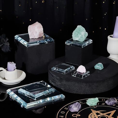PH PandaHall 6 Pack Clear Crystal Glass Display Base, 6 Size Square Flat Glass Display Stand Blocks Cube Polished Riser Pedestal Stand for Figurines Collection Jewelry Crafts 1.2/1.6/2/2.4/3/4 inches in Saudi Arabia