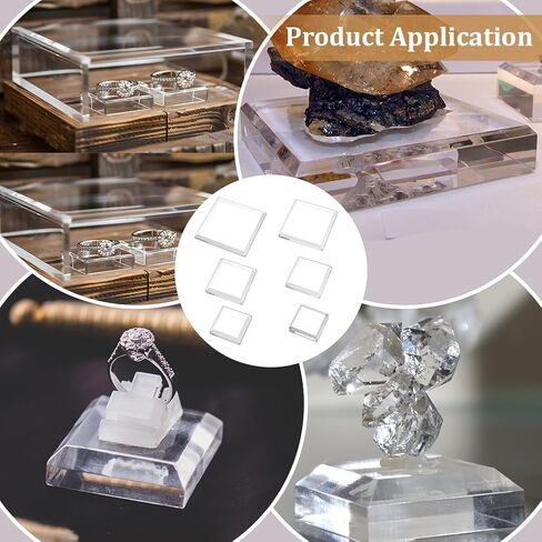 PH PandaHall 6 Pack Clear Crystal Glass Display Base, 6 Size Square Flat Glass Display Stand Blocks Cube Polished Riser Pedestal Stand for Figurines Collection Jewelry Crafts 1.2/1.6/2/2.4/3/4 inches in Saudi Arabia