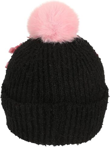Bioworld Kuromi Pearls Adult Black Cuffed Knit Beanie with Pink Pom in Saudi Arabia