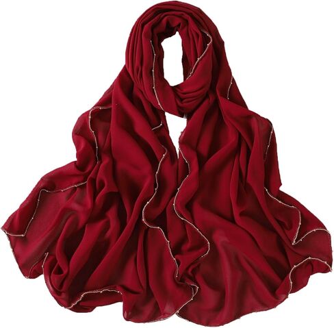 Premium Hijab Head Scarf Metal Bead Chain Hijabs Silk Feeling Hair Wraps with Gold Glitter Beads for Muslim Women in Saudi Arabia