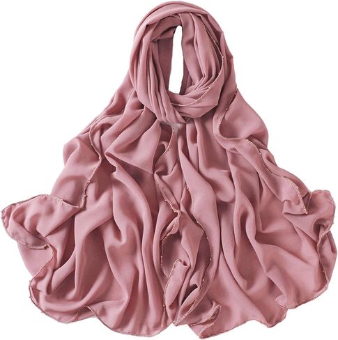 Premium Hijab Head Scarf Metal Bead Chain Hijabs Silk Feeling Hair Wraps with Gold Glitter Beads for Muslim Women in Saudi Arabia