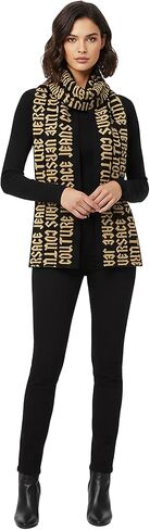 VERSACE JEANS COUTURE Gothic Signature Monochrome Black Gold Knitted Womens Scarf in Saudi Arabia