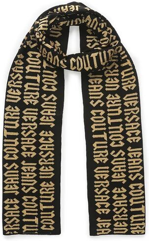 VERSACE JEANS COUTURE Gothic Signature Monochrome Black Gold Knitted Womens Scarf in Saudi Arabia