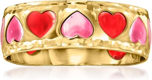 Ross-Simons Italian Pink and Red Enamel Heart Ring in 14kt Yellow Gold in Saudi Arabia