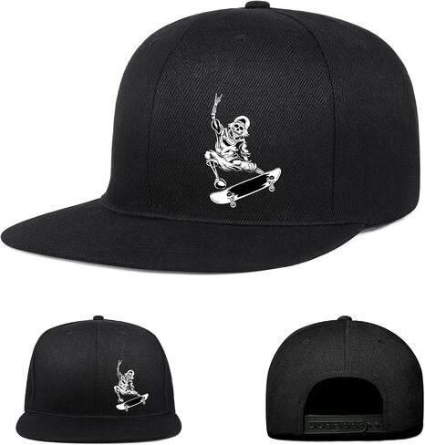 Negi Skull Middle Finger Flat Bill Hats Snapback Hat for Men Brim Baseball Cap for Men Adjustable Cool Rock N Roll Caps for Mens Dad Hip Hop in Kuwait