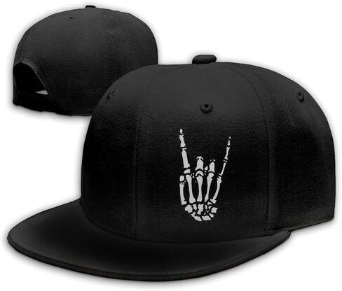 Negi Skull Middle Finger Flat Bill Hats Snapback Hat for Men Brim Baseball Cap for Men Adjustable Cool Rock N Roll Caps for Mens Dad Hip Hop in Kuwait