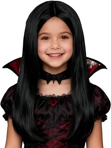 Kids Princess Wig Long Red Braid Wig + Crown Headband + Necklace + Wig Cap for Girls Toddler, Pre-styled Wigs Synthetic Fiber Hair for Halloween Party in Kuwait