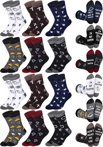12 Pairs Funny Pastor Socks Gifts Bulk Christmas Pastor Christian Religion Gifts for Men Women Novelty Breathable Cotton Crew Pastors Appreciation Sock for Xmas Christian Church(Pastor) in Saudi Arabia